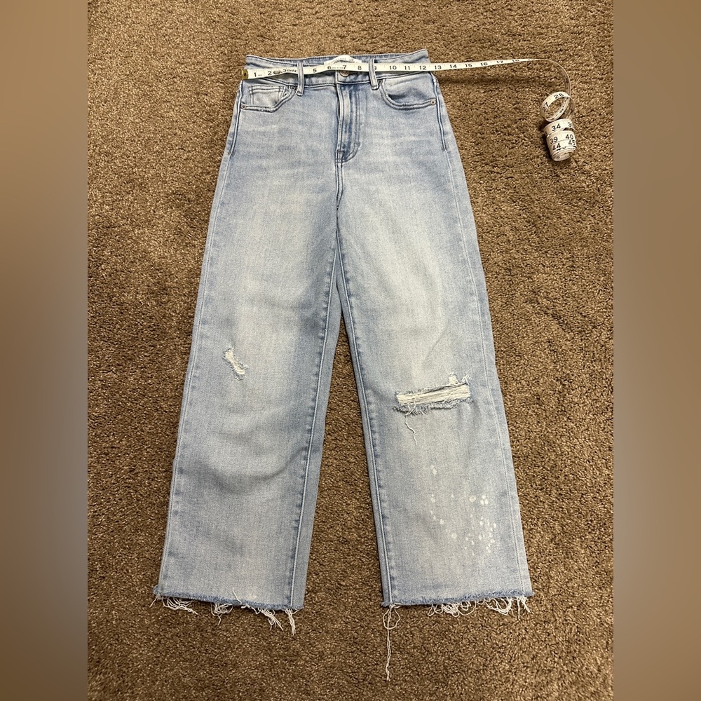 Altar'd State Light Blue Straight Leg Distressed Raw Hem Cropped Jeans